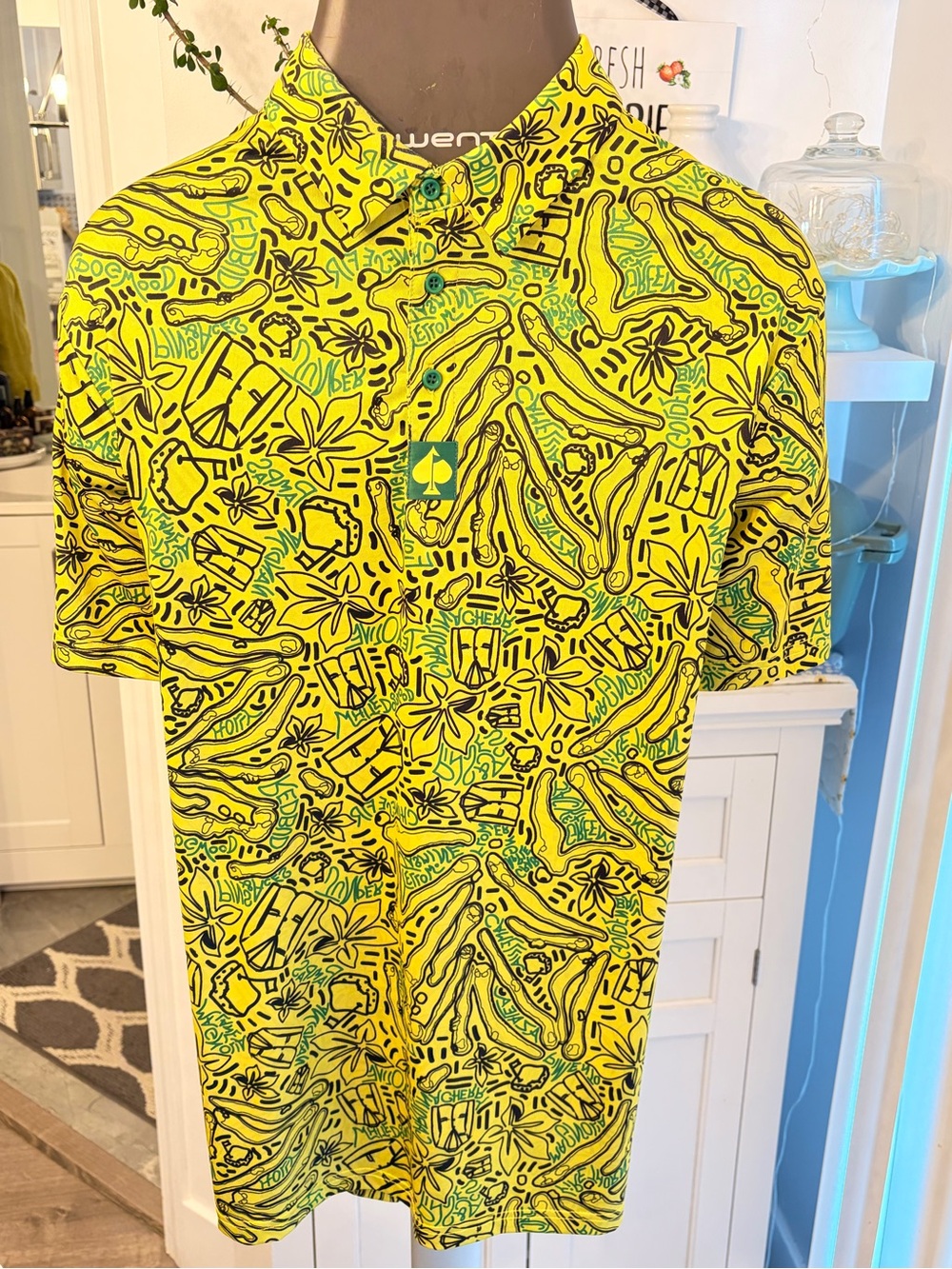 Limited edition 2022 Augusta Men's Bright Yellow Printed Short-Sleeve Polo